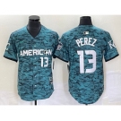 Men's Kansas City Royals #13 Salvador Perez Teal 2023 All Star Cool Base With Patch Stitched Baseball Jersey