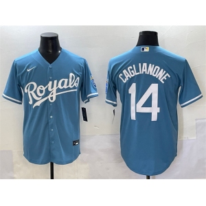 Men's Kansas City Royals #14 Jac Caglianone Light Blue Cool Base Stitched Baseball Jersey
