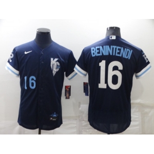 Men's Kansas City Royals #16 Andrew Benintendi Number 2022 Navy Blue City Connect Flex Base Stitched Jersey
