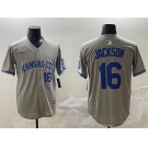 Men's Kansas City Royals #16 Bo Jackson Gray 2024 Away Limited Stitched Baseball Jersey