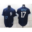 Men's Kansas City Royals #17 Hunter Dozier Number 2022 Navy Blue City Connect Cool Base Stitched Jersey