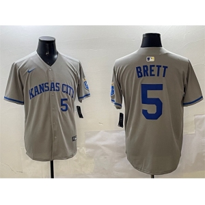 Men's Kansas City Royals #5 George Brett Gray 2024 Away Limited Stitched Baseball Jersey