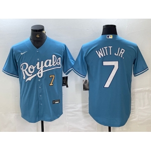 Men's Kansas City Royals #7 Bobby Witt Jr Number Light Blue Cool Base Stitched Jersey