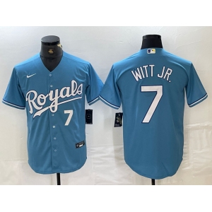 Men's Kansas City Royals #7 Bobby Witt Jr Number Light Blue Cool Base Stitched Jerseys