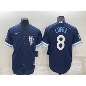 Men's Kansas City Royals #8 Nicky Lopez 2022 Navy Blue City Connect Cool Base Stitched Jersey