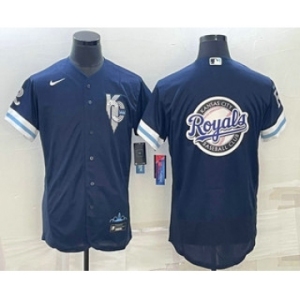 Men's Kansas City Royals Big Logo 2022 Navy Blue City Connect Flex Base Stitched Jerseys