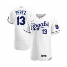 Men's  Nike Kansas City Royals #13 Salvador Perez 2020 White Home Authentic Player Baseball Jersey