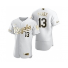 Men's  Nike Kansas City Royals #13 Salvador Perez White 2020 Authentic Golden Edition Baseball Jersey