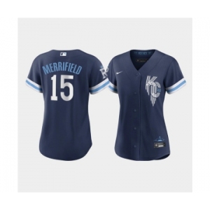 Women's Kansas City Royals #15 Whit Merrifield 2022 Navy City Connect Cool Base Stitched Jersey