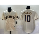 Men's Milwaukee Brewers #10 Sal Frelick Cream Cool Base Stitched Jersey