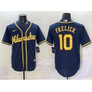 Men's Milwaukee Brewers #10 Sal Frelick Navy Cool Base Stitched Jersey