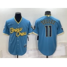 Men's Milwaukee Brewers #11 Rowdy Tellez Blue 2022 City Connect Cool Base Stitched Jersey