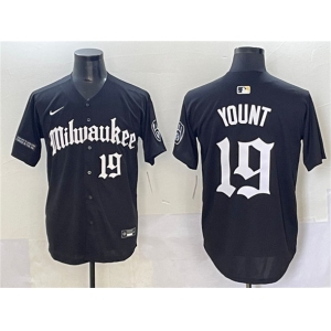 Men's Milwaukee Brewers #19 Robin Yount Black 'Gothic 414 Shadows Edition' Vapor Premier Limited Stitched Jersey