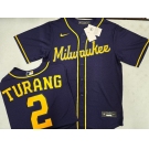 Men's Milwaukee Brewers #2 Brice Turang Navy Blue Stitched MLB Cool Base Nike Jersey