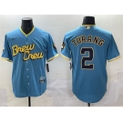 Men's Milwaukee Brewers #2 Brice Turang Powder Blue City Connect Cool Base Stitched Jersey