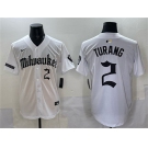 Men's Milwaukee Brewers #2 Brice Turang White 'Gothic  Shadows Edition' Vapor Premier Limited Stitched Jersey