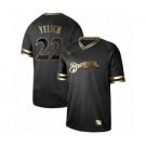 Men's Milwaukee Brewers #22 Christian Yelich Authentic Black Gold Fashion Baseball Jersey