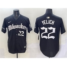 Men's Milwaukee Brewers #22 Christian Yelich Black 'Gothic 414 Shadows Edition' Vapor Premier Limited Stitched Jersey