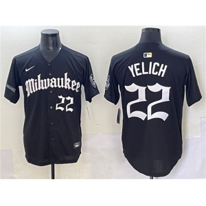 Men's Milwaukee Brewers #22 Christian Yelich Black 'Gothic 414 Shadows Edition' Vapor Premier Limited Stitched Jersey