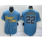 Men's Milwaukee Brewers #22 Christian Yelich Blue 2022 City Connect Cool Base Stitched Jersey