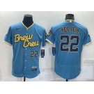 Men's Milwaukee Brewers #22 Christian Yelich Number Blue 2022 City Connect Flex Base Stitched Jersey