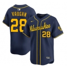 Men's Milwaukee Brewers #28 Andrew Vaughn Navy Alternate Limited Stitched Baseball Jersey