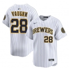 Men's Milwaukee Brewers #28 Andrew Vaughn White Alternate Limited Stitched Baseball Jersey