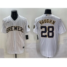 Men's Milwaukee Brewers #28 Andrew Vaughn White Pinstripe 2025 With Patch Stitched Baseball Jersey