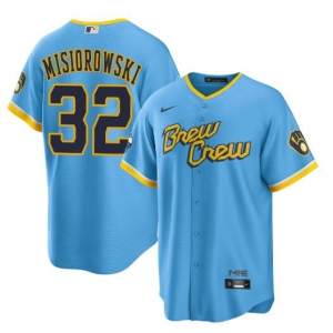 Men's Milwaukee Brewers #32 Jacob Misiorowski Powder Blue City Connect Cool Base Stitched Jersey