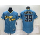 Men's Milwaukee Brewers #39 Corbin Burnes Blue 2022 City Connect Flex Base Stitched Jersey