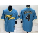 Men's Milwaukee Brewers #4 Paul Molitor Blue 2022 City Connect Cool Base Stitched Jersey