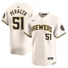Men's Milwaukee Brewers #51 Freddy Peralta Cream Limited Stitched Baseball Jersey