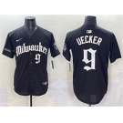 Men's Milwaukee Brewers #9 Bob Uecker Black 'Gothic 414 Shadows Edition' Vapor Premier Limited Stitched Jersey
