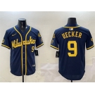 Men's Milwaukee Brewers #9 Bob Uecker Navy With Home Patch Limited Stitched Baseball Jersey