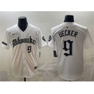 Men's Milwaukee Brewers #9 Bob Uecker White 'Gothic 414 Shadows Edition' Vapor Premier Limited Stitched Jersey