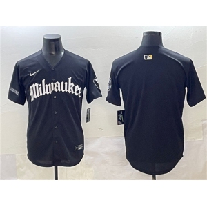 Men's Milwaukee Brewers Blank Black 'Gothic 414 Shadows Edition' Vapor Premier Limited Stitched Jersey