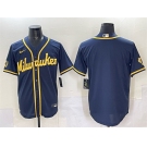 Men's Milwaukee Brewers Blank Navy 2025 With Patch Stitched Baseball Jersey