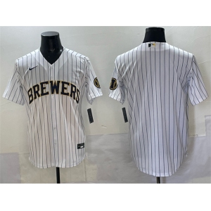Men's Milwaukee Brewers Blank White Pinstripe 2025 With Patch Stitched Baseball Jersey