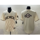 Men's Milwaukee Brewers Team Big Logo Cream Home Limited Stitched Jersey