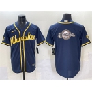 Men's Milwaukee Brewers Team Big Logo Navy 2025 With Patch Stitched Baseball Jersey