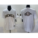 Men's Milwaukee Brewers Team Big Logo White Pinstripe 2025 With Patch Stitched Baseball Jersey