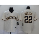 Men's Nike Brewers #22 Christian Yelich Cream 2020 Stitched Baseball Cool Base Jersey