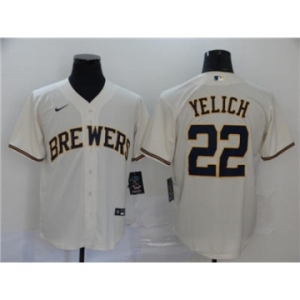Men's Nike Brewers #22 Christian Yelich Cream 2020 Stitched Baseball Cool Base Jersey