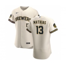 Men's Nike Milwaukee Brewers #13 Mark Mathias Cream Home 2020 Authentic Player Baseball Jersey