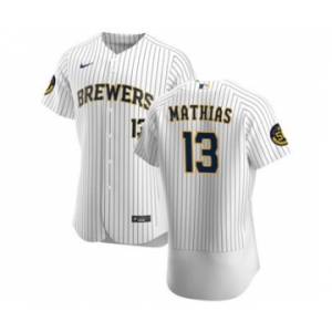 Men's Nike Milwaukee Brewers #13 Mark Mathias White Home 2020 Authentic Player Baseball Jersey