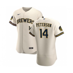 Men's Nike Milwaukee Brewers #14 Jace Peterson Cream Home 2020 Authentic Player Baseball Jersey