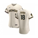 Men's Nike Milwaukee Brewers #18 Keston Hiura Cream Home 2020 Authentic Player Baseball Jersey