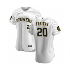 Men's Nike Milwaukee Brewers #20 David Freitas White Home 2020 Authentic Player Baseball Jersey