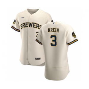 Men's Nike Milwaukee Brewers #3 Orlando Arcia Cream Home 2020 Authentic Player Baseball Jersey