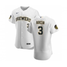 Men's Nike Milwaukee Brewers #3 Orlando Arcia White Home 2020 Authentic Player Baseball Jersey
